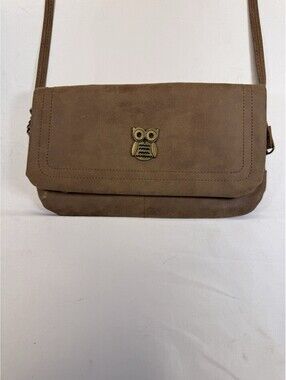 Owl Handbag Brown Cross Body Clutch Purse W/ Owl Accent Faux Leather Small Lined